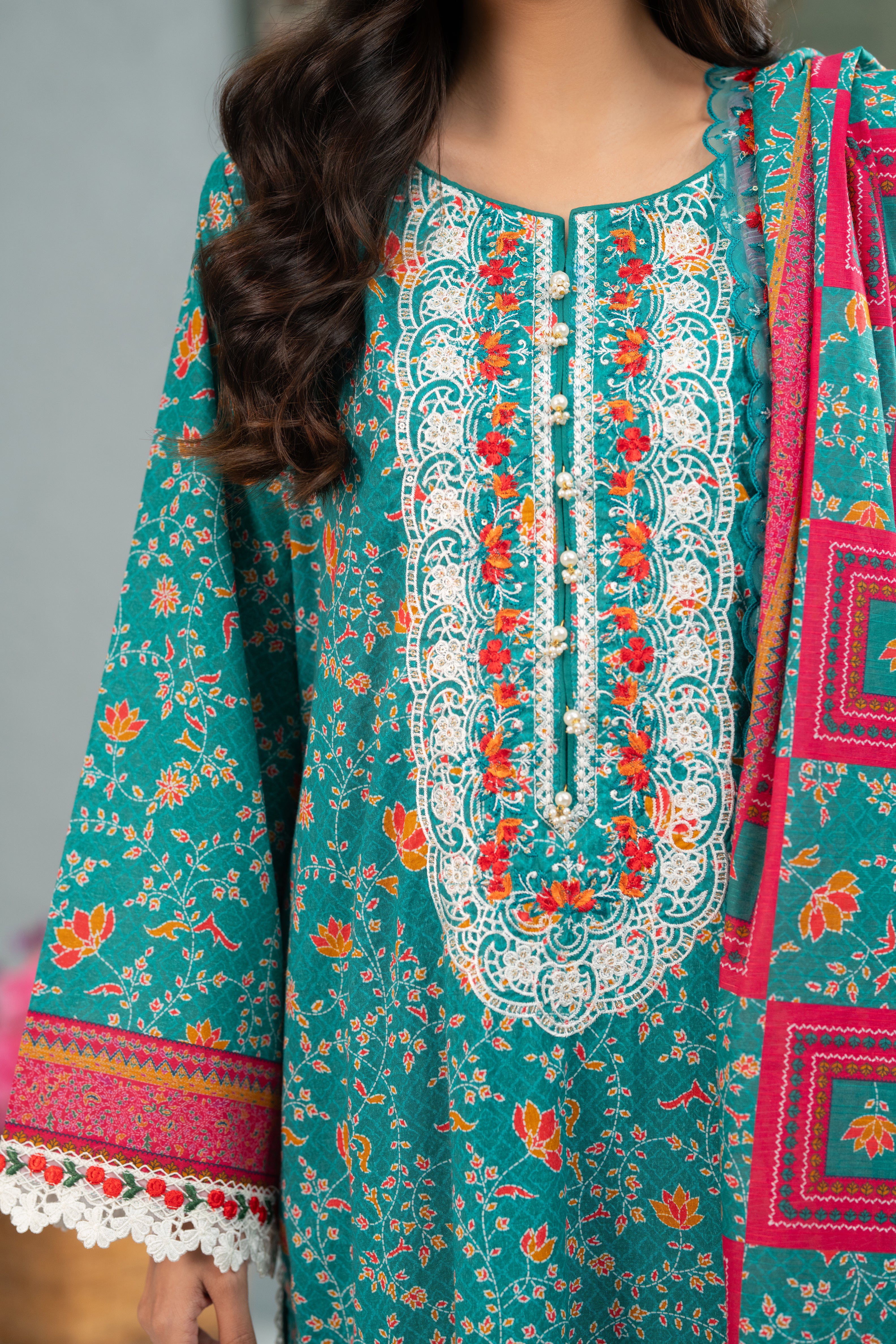 Aqua Heritage Print + Embroidery Unstitched 3-Piece ZZ-DK-26047