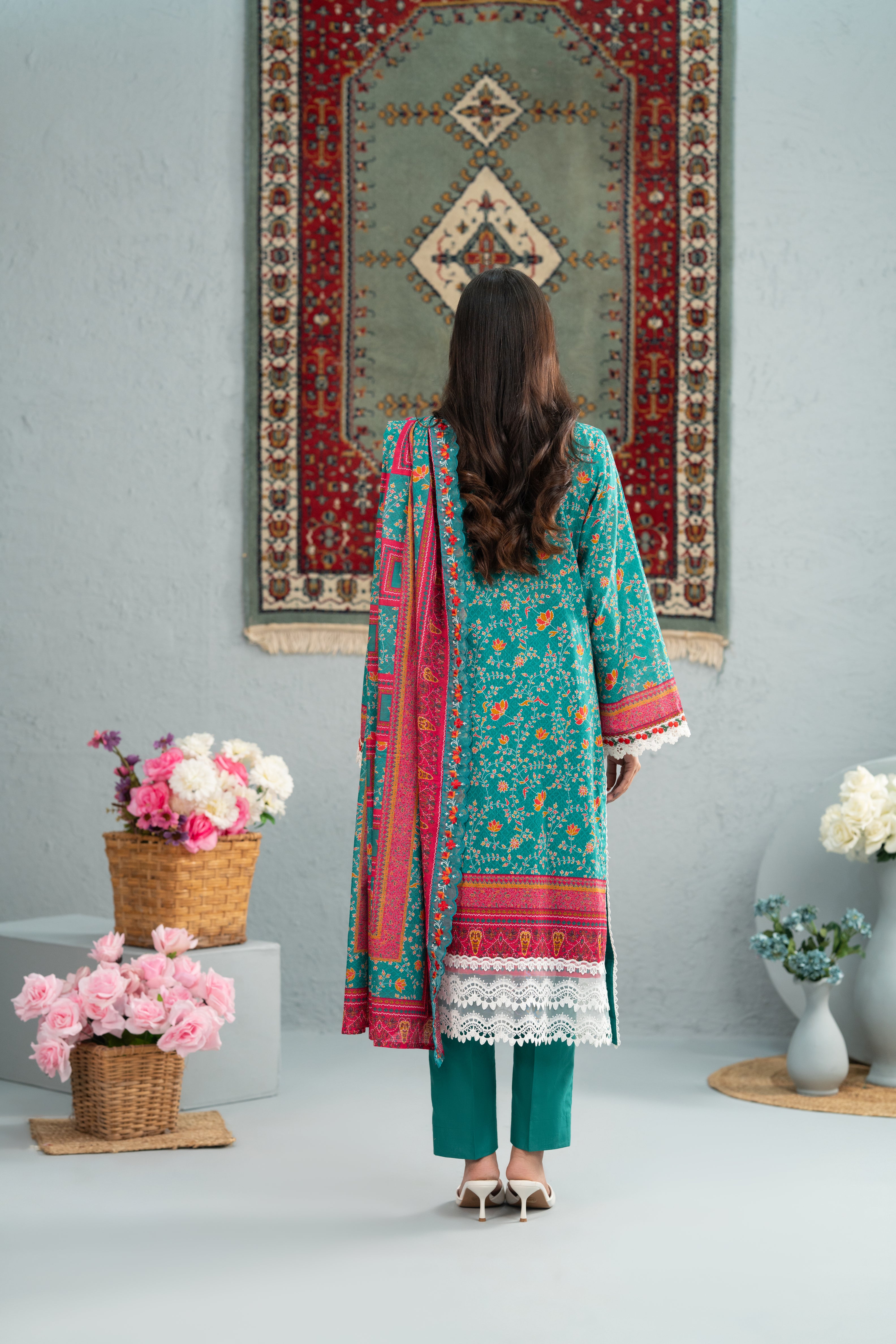 Aqua Heritage Print + Embroidery Unstitched 3-Piece ZZ-DK-26047