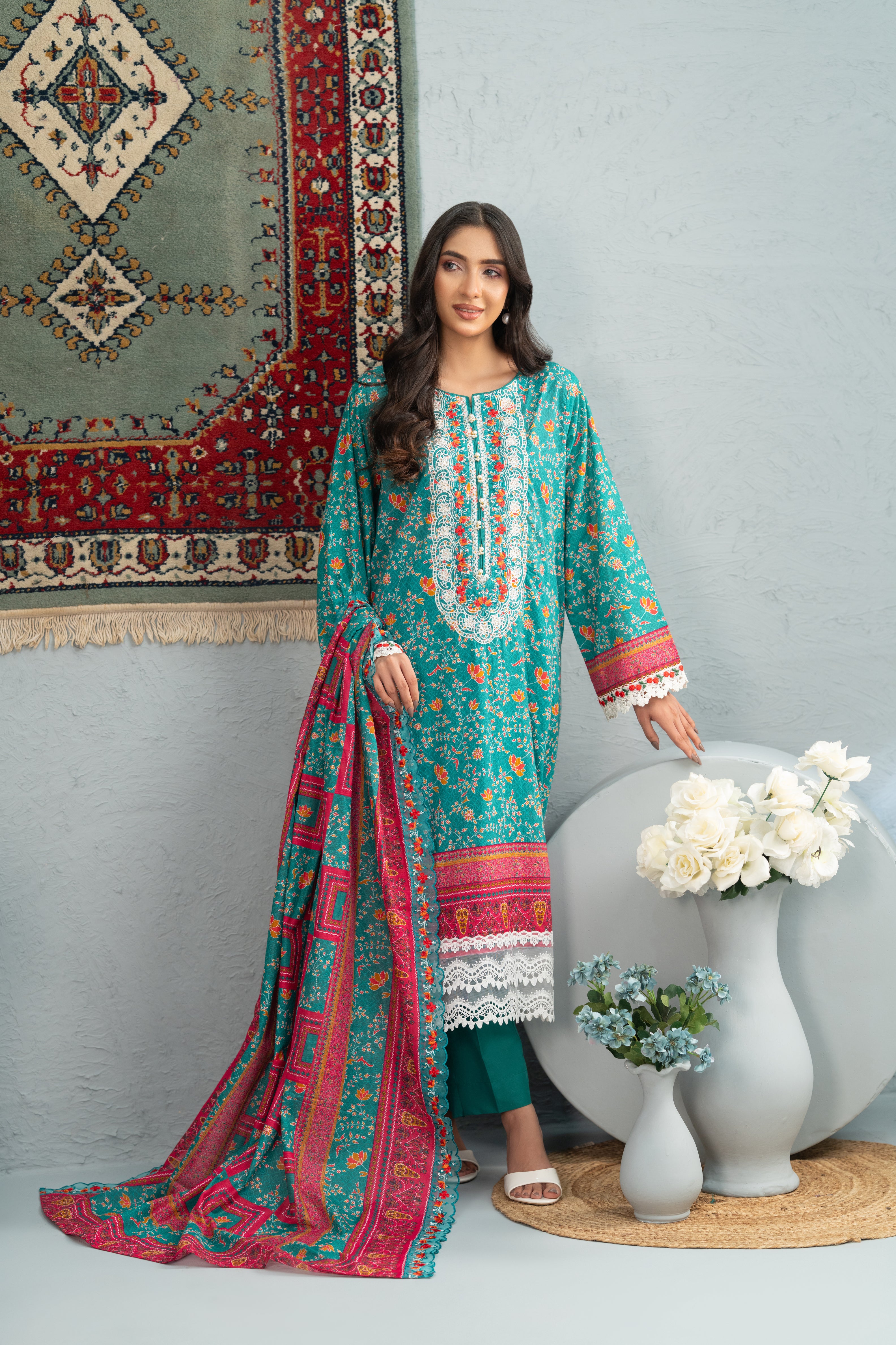 Aqua Heritage Print + Embroidery Unstitched 3-Piece ZZ-DK-26047