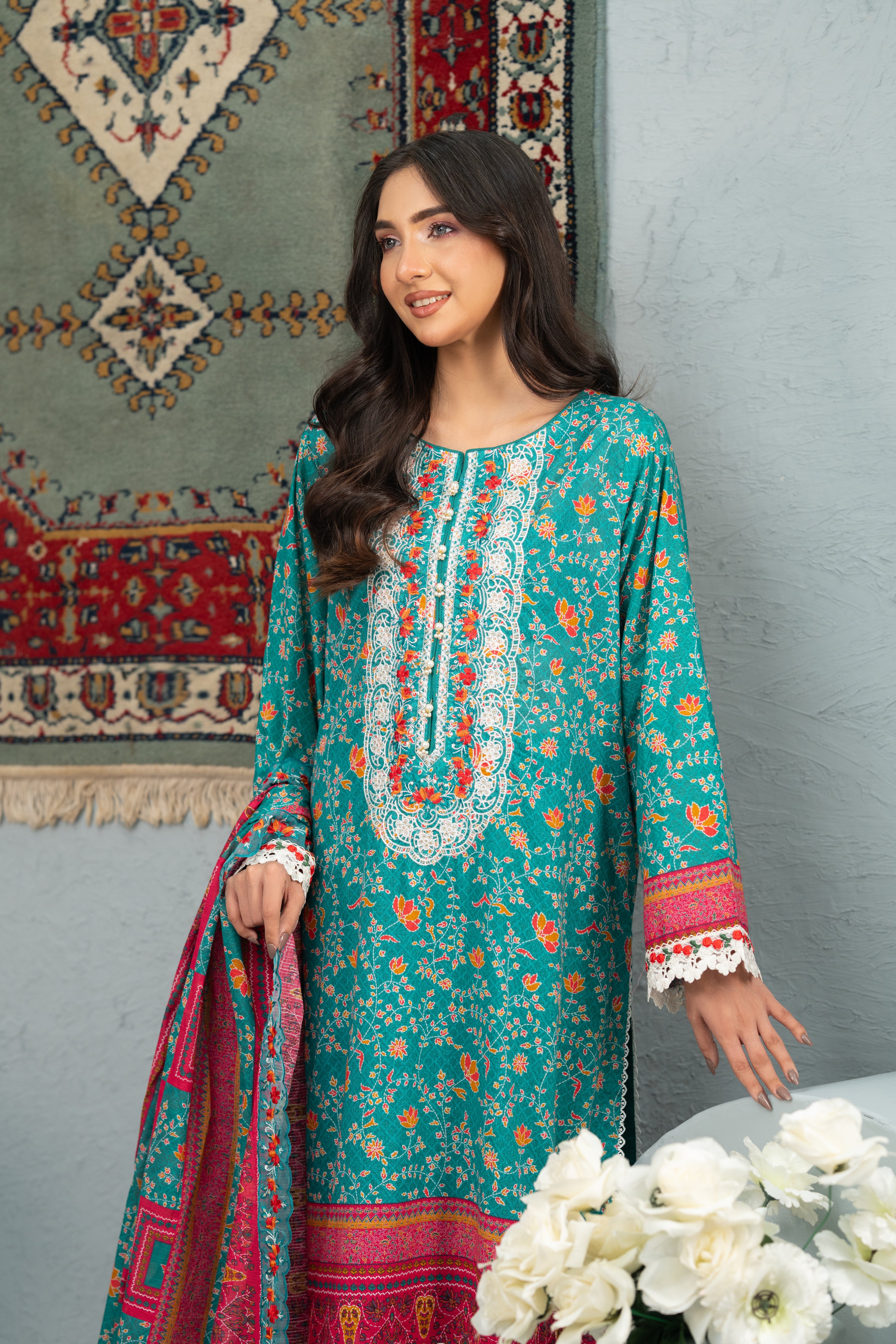 Aqua Heritage Print + Embroidery Unstitched 3-Piece ZZ-DK-26047