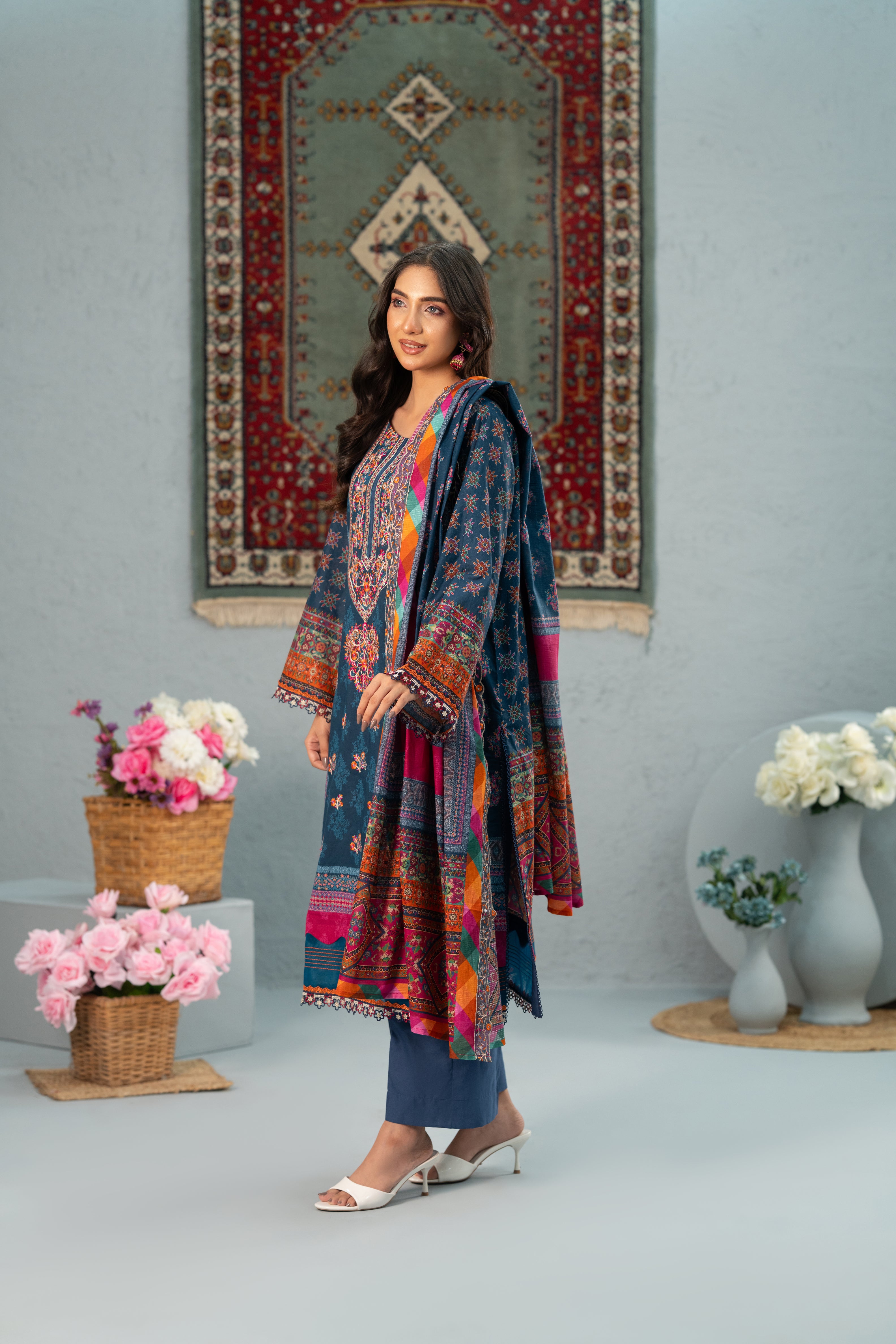 Midnight mosaic Print + Embroidery Unstitched 3-Piece ZZ-DK-26048