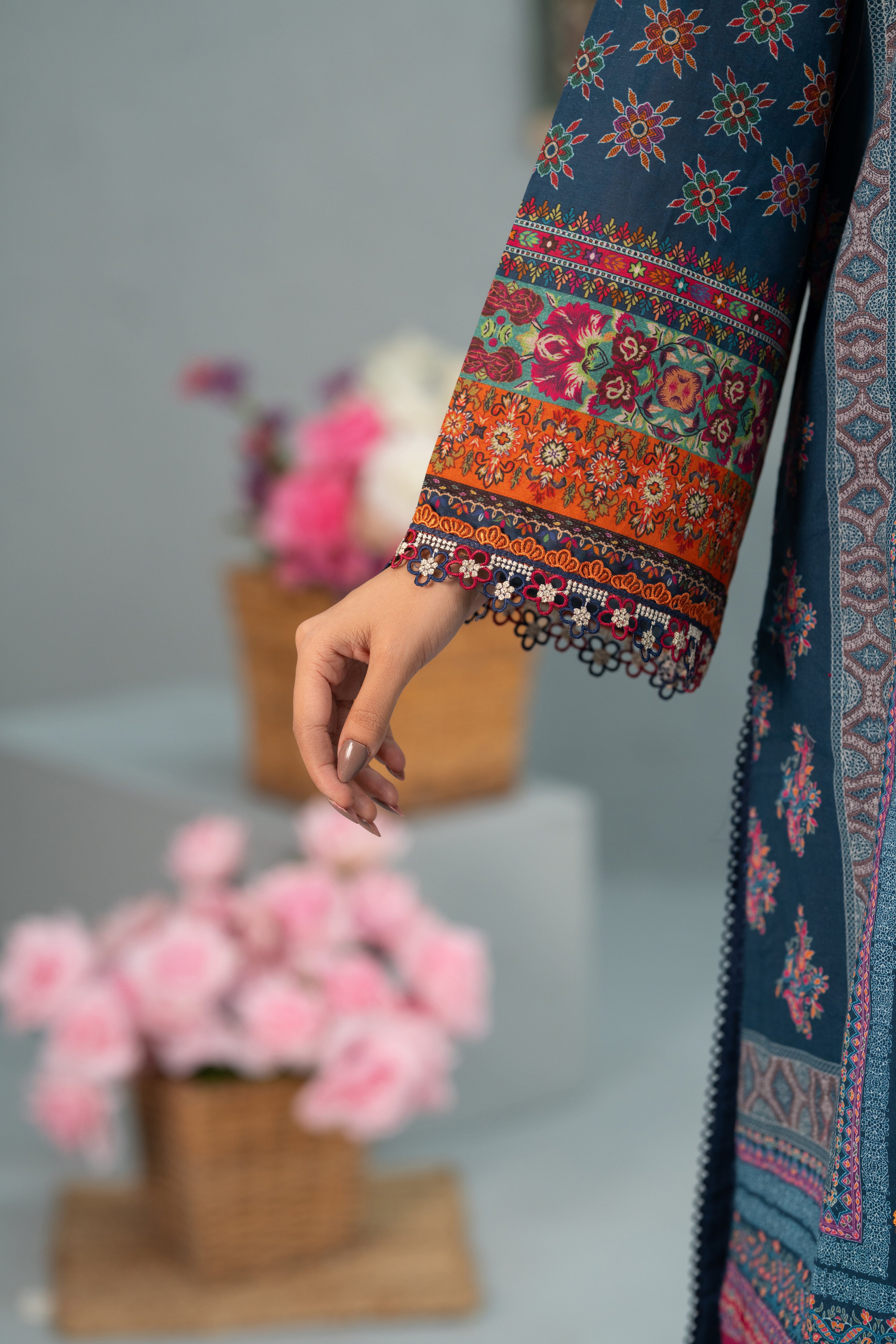 Midnight mosaic Print + Embroidery Unstitched 3-Piece ZZ-DK-26048