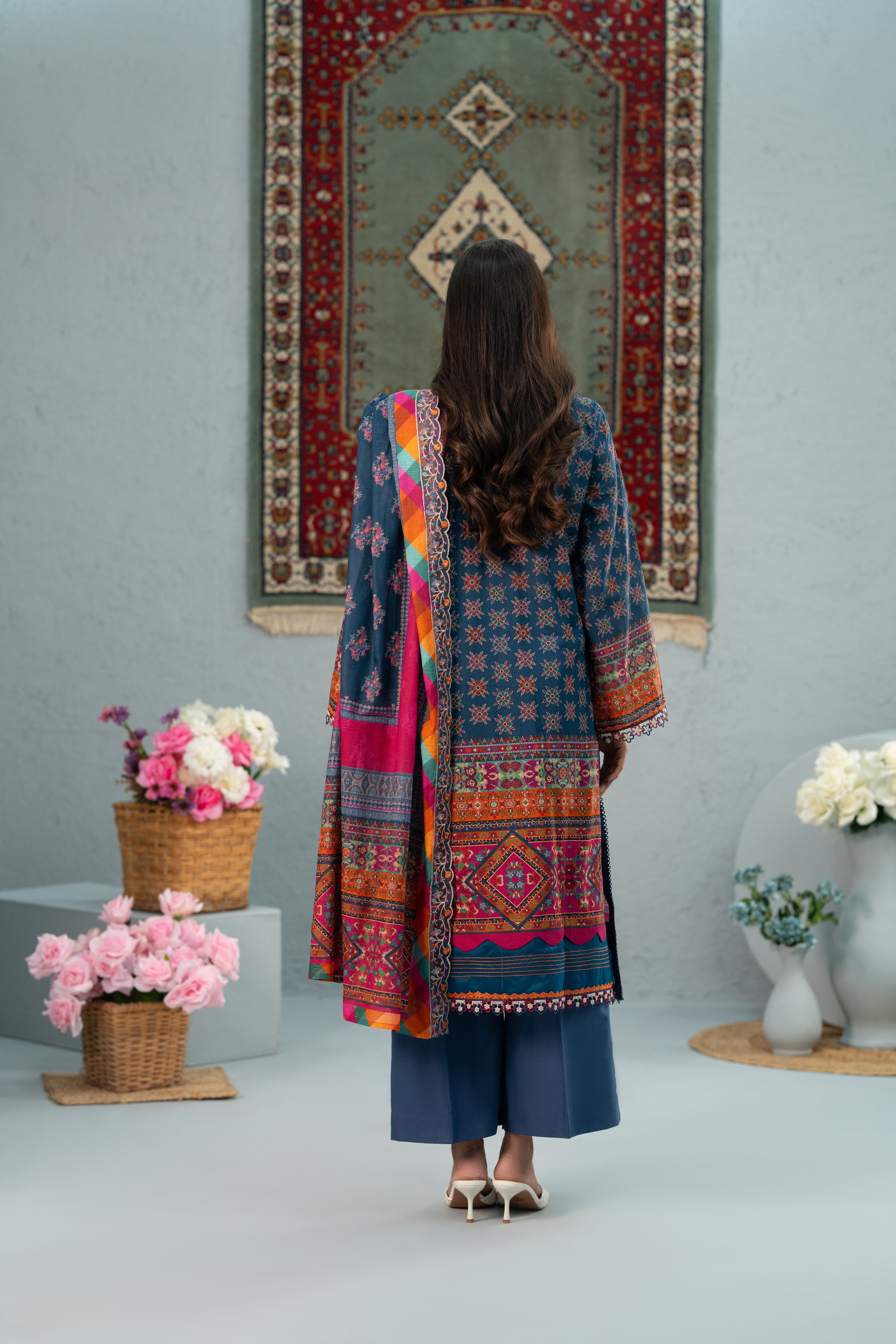 Midnight mosaic Print + Embroidery Unstitched 3-Piece ZZ-DK-26048