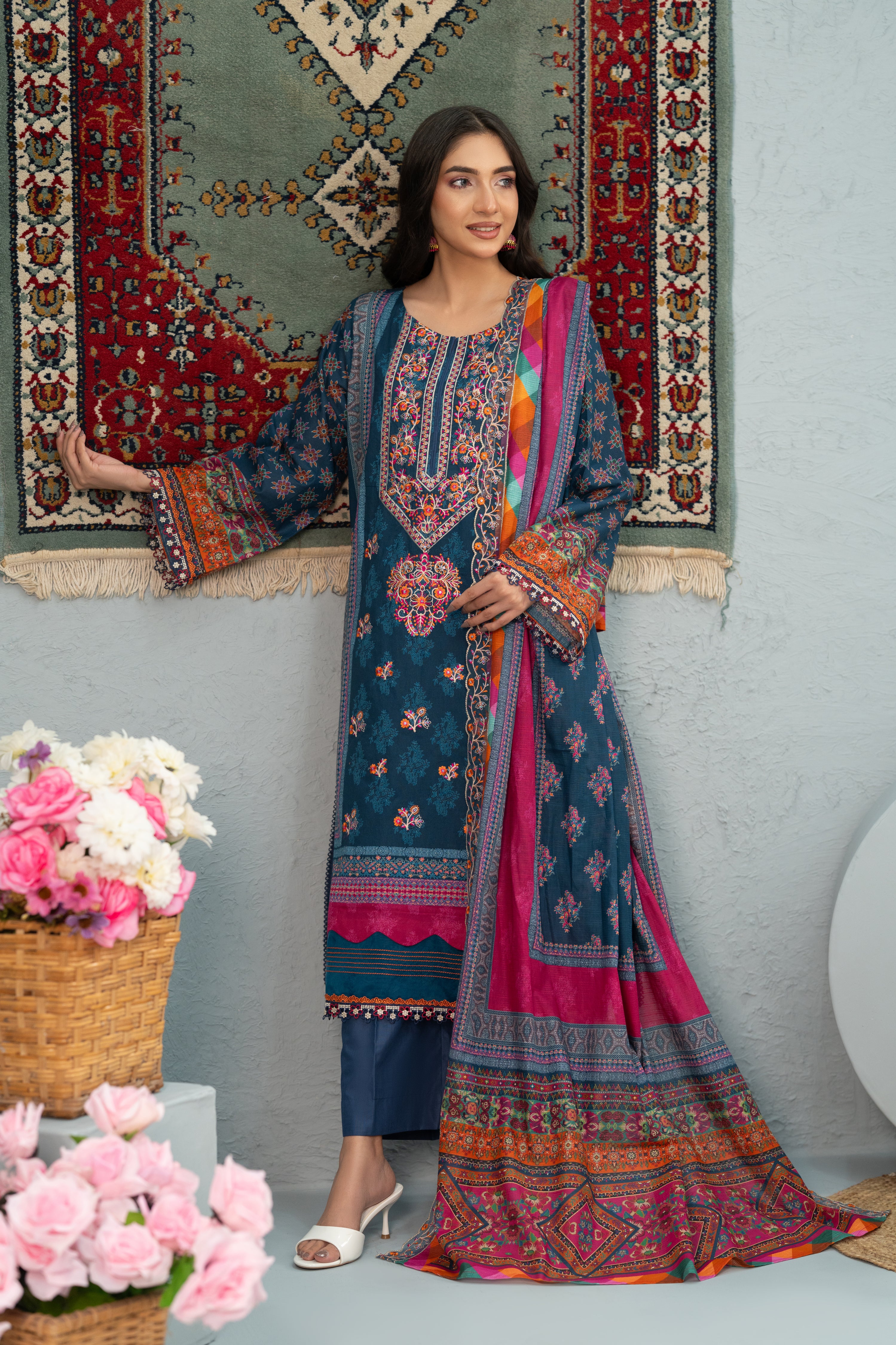 Midnight mosaic Print + Embroidery Unstitched 3-Piece ZZ-DK-26048