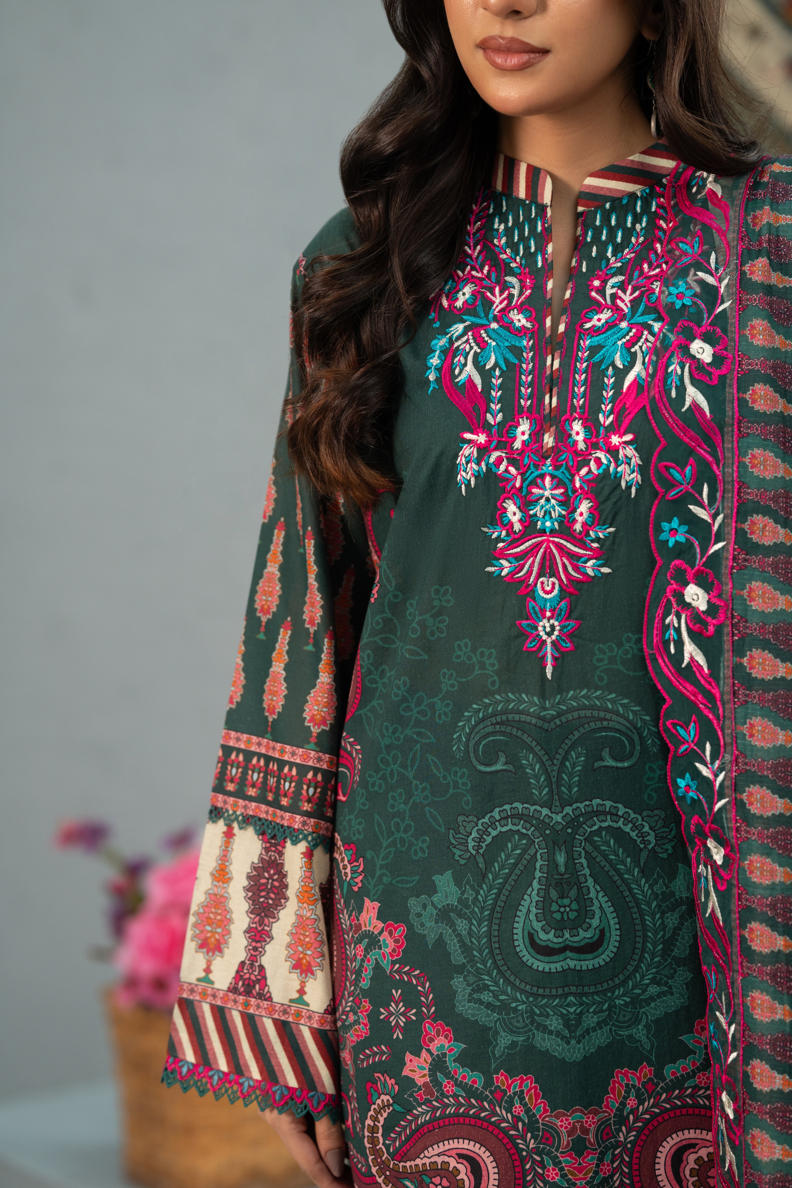 Emerald Paisley  Print + Embroidery Unstitched 3-Piece ZZ-DK-26049