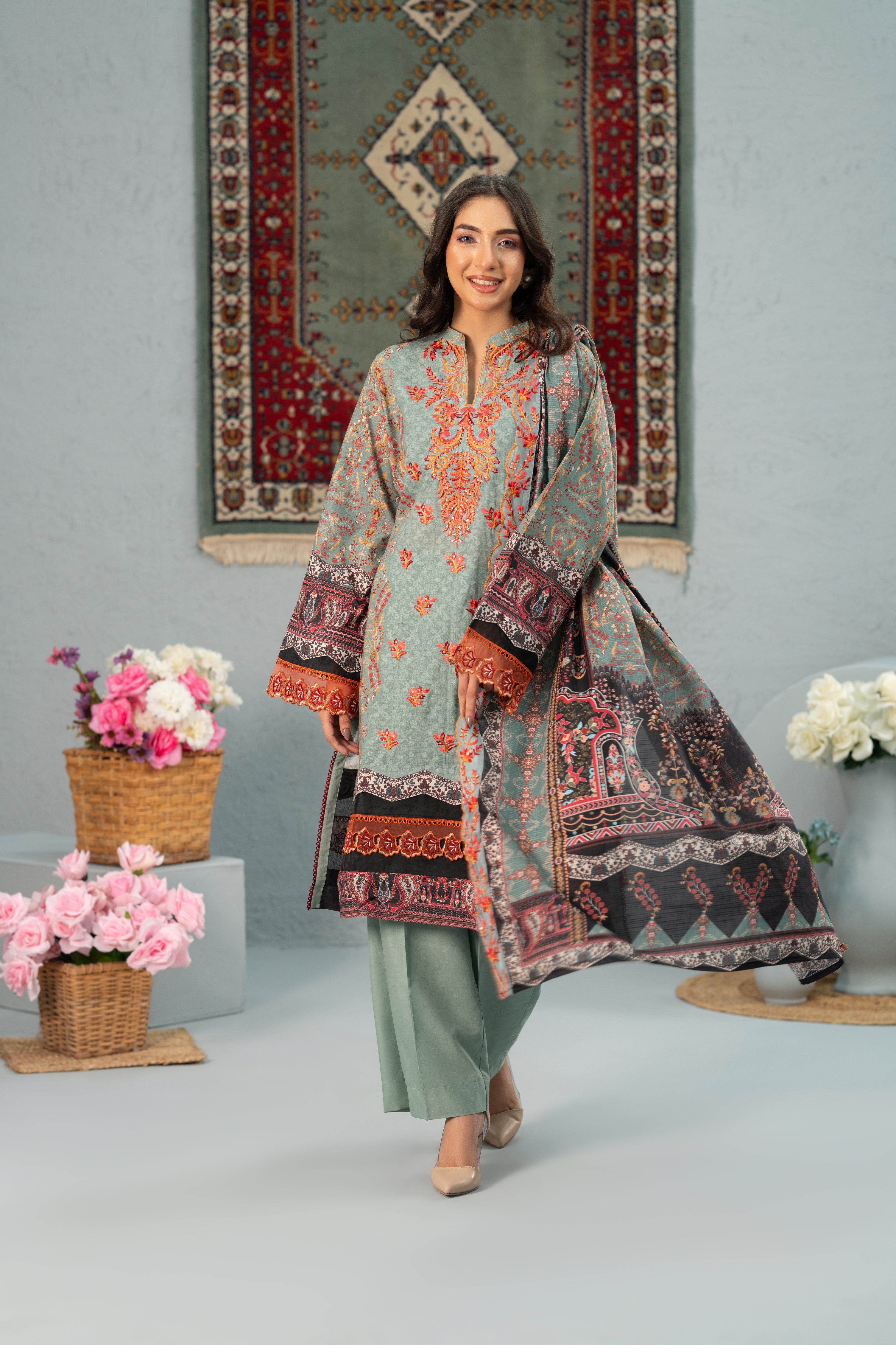 Print + Embroidery Unstitched 3-Piece ZZ-DK-26050
