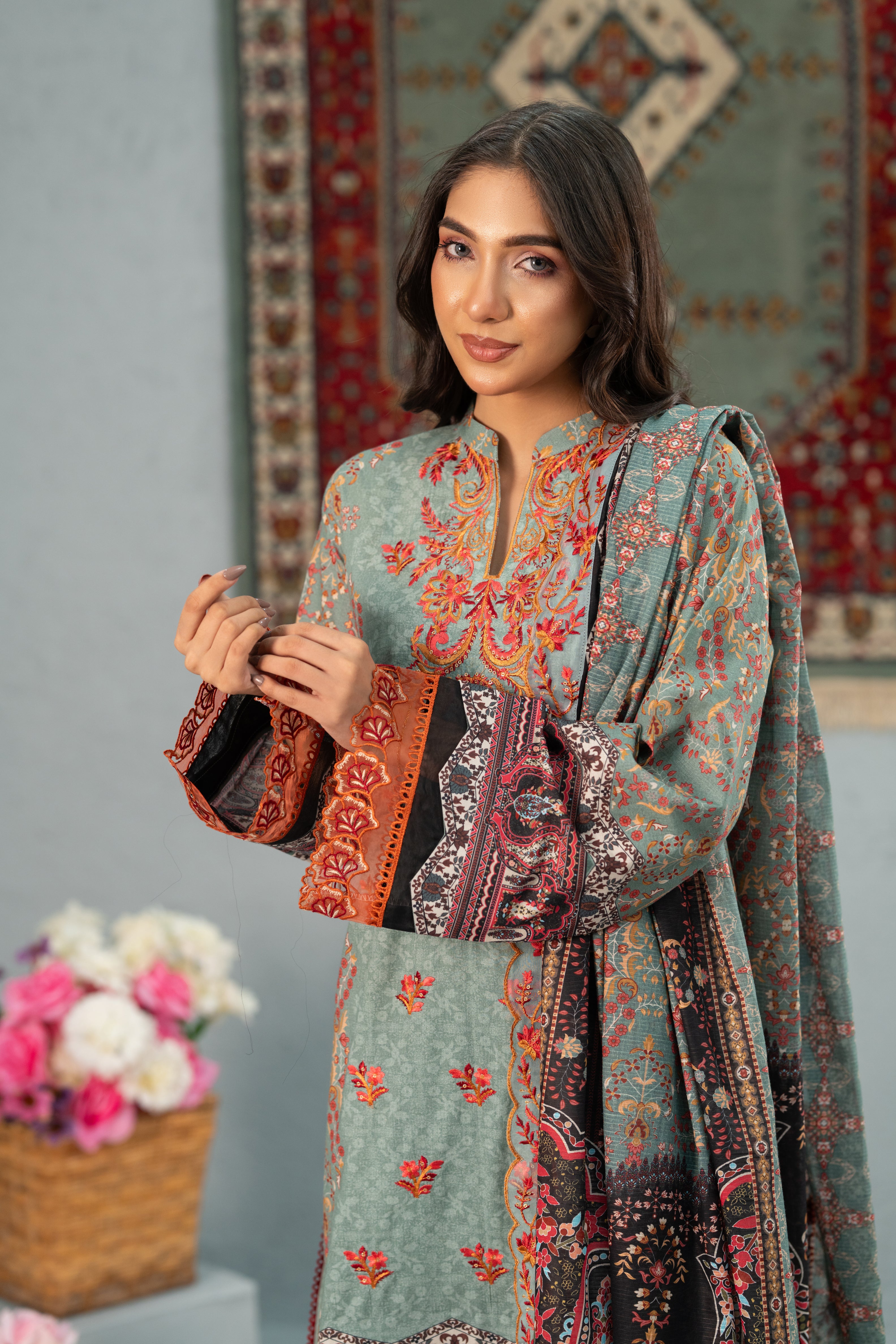 Print + Embroidery Unstitched 3-Piece ZZ-DK-26050