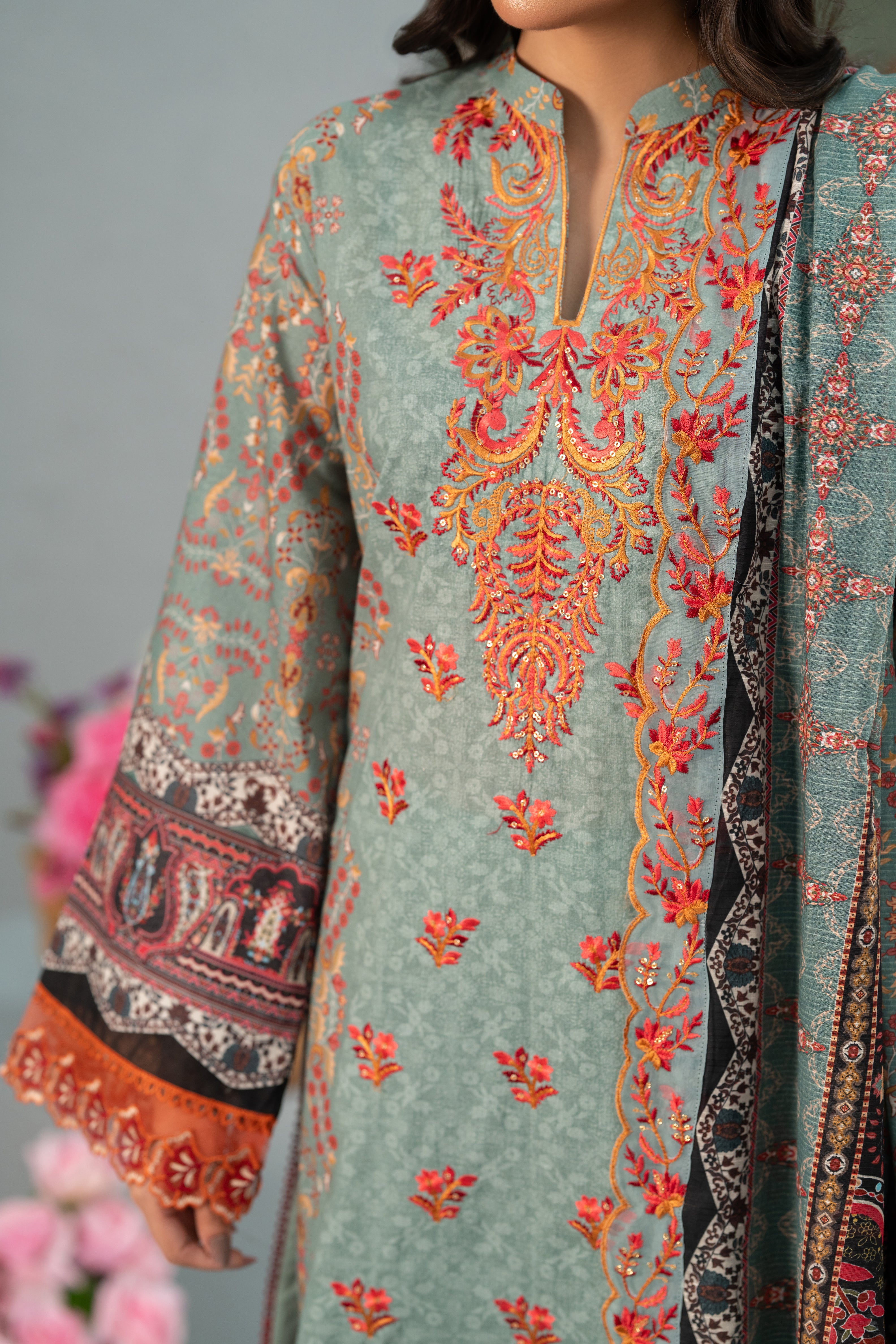 Print + Embroidery Unstitched 3-Piece ZZ-DK-26050