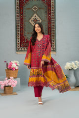 Crimson Bloom Print + Embroidery Unstitched 3-Piece ZZ-DK-26051
