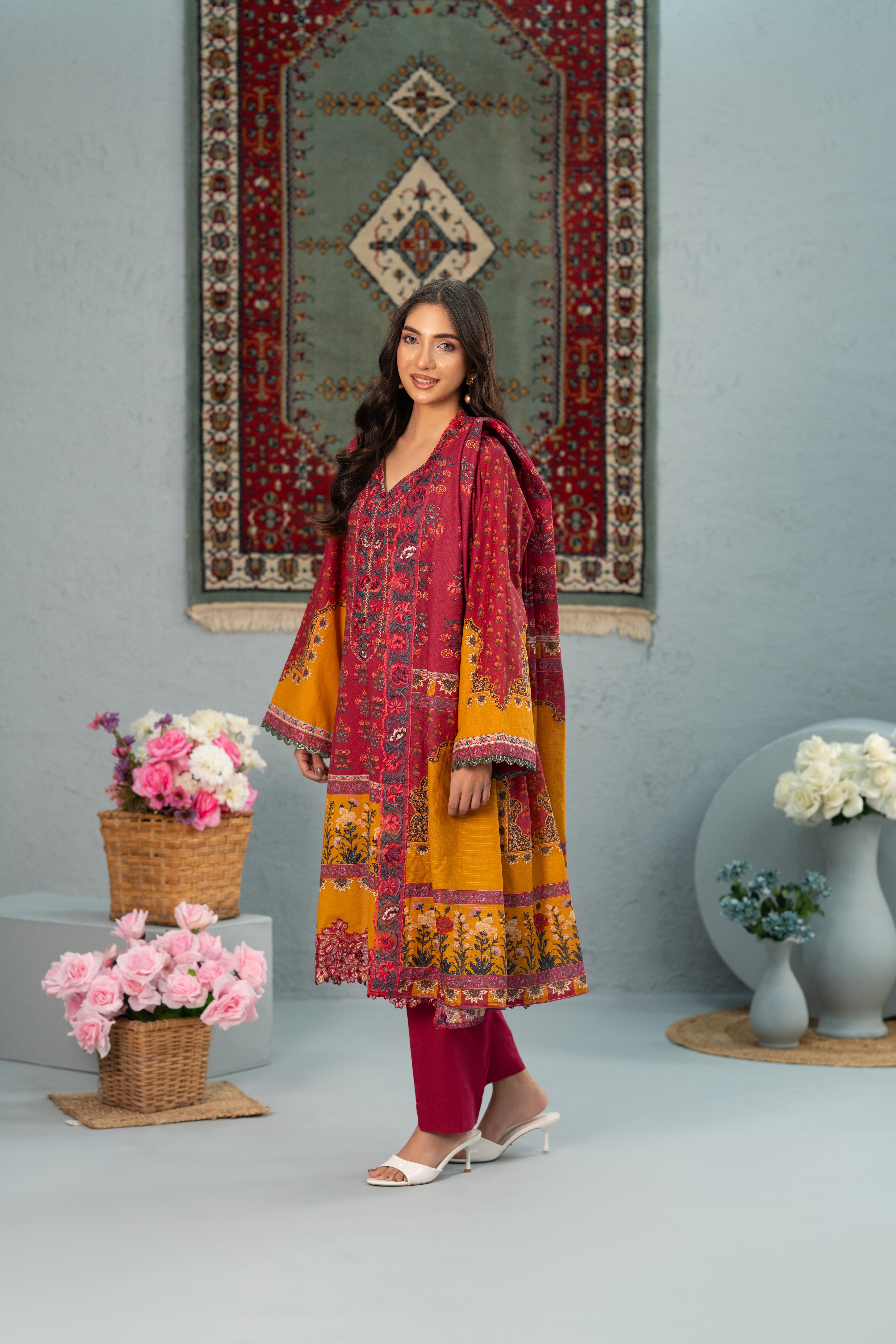 Crimson Bloom Print + Embroidery Unstitched 3-Piece ZZ-DK-26051