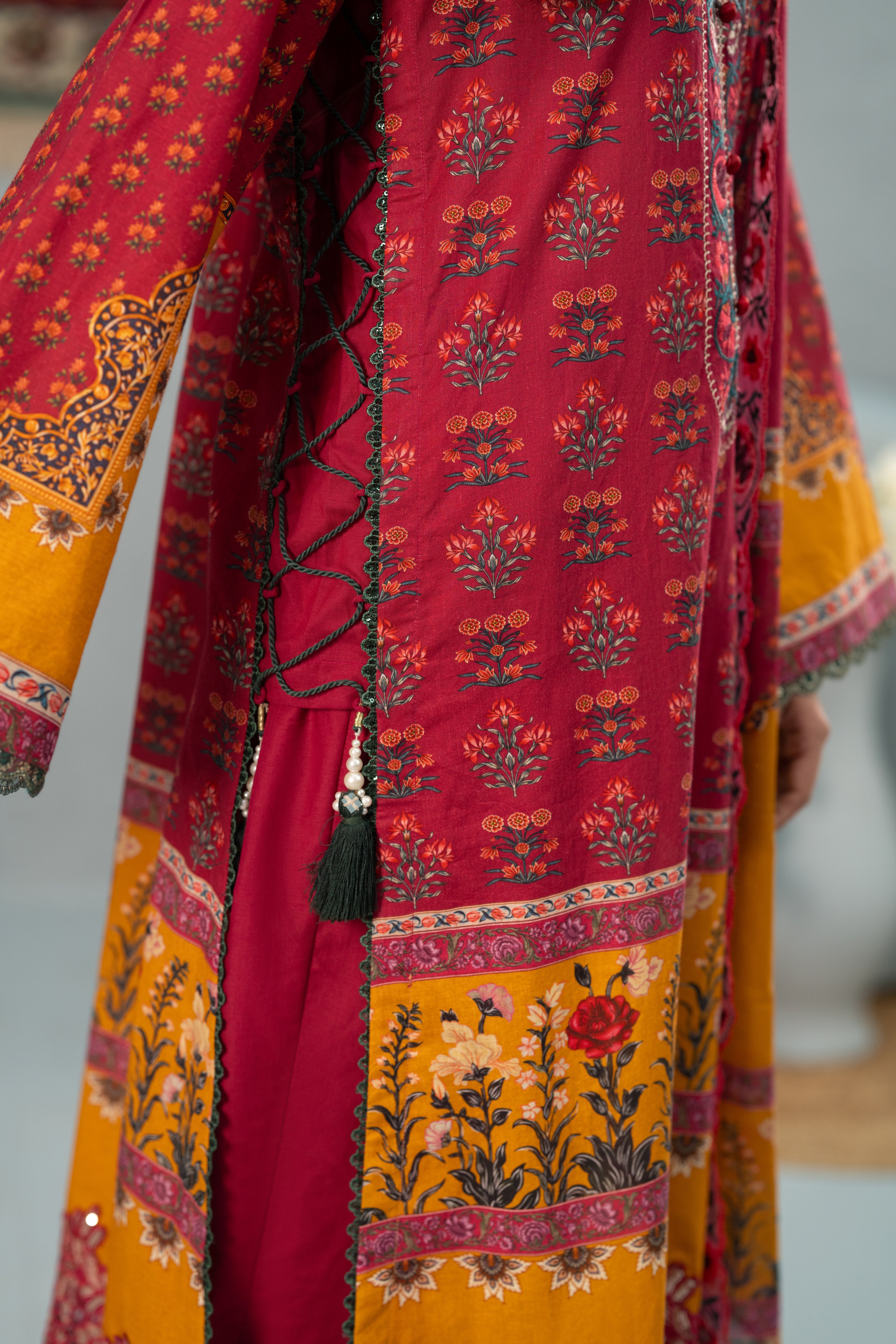 Crimson Bloom Print + Embroidery Unstitched 3-Piece ZZ-DK-26051