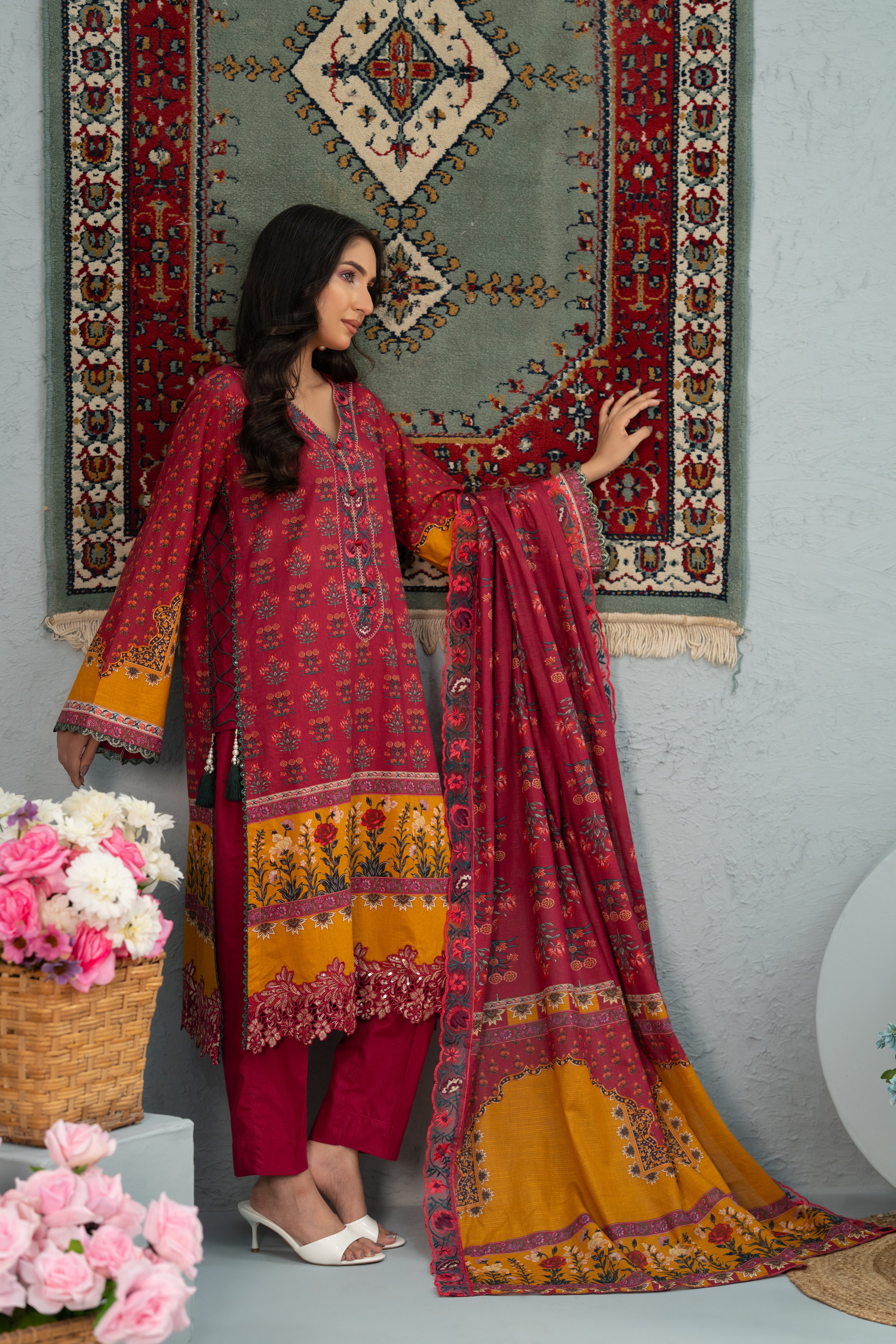 Crimson Bloom Print + Embroidery Unstitched 3-Piece ZZ-DK-26051
