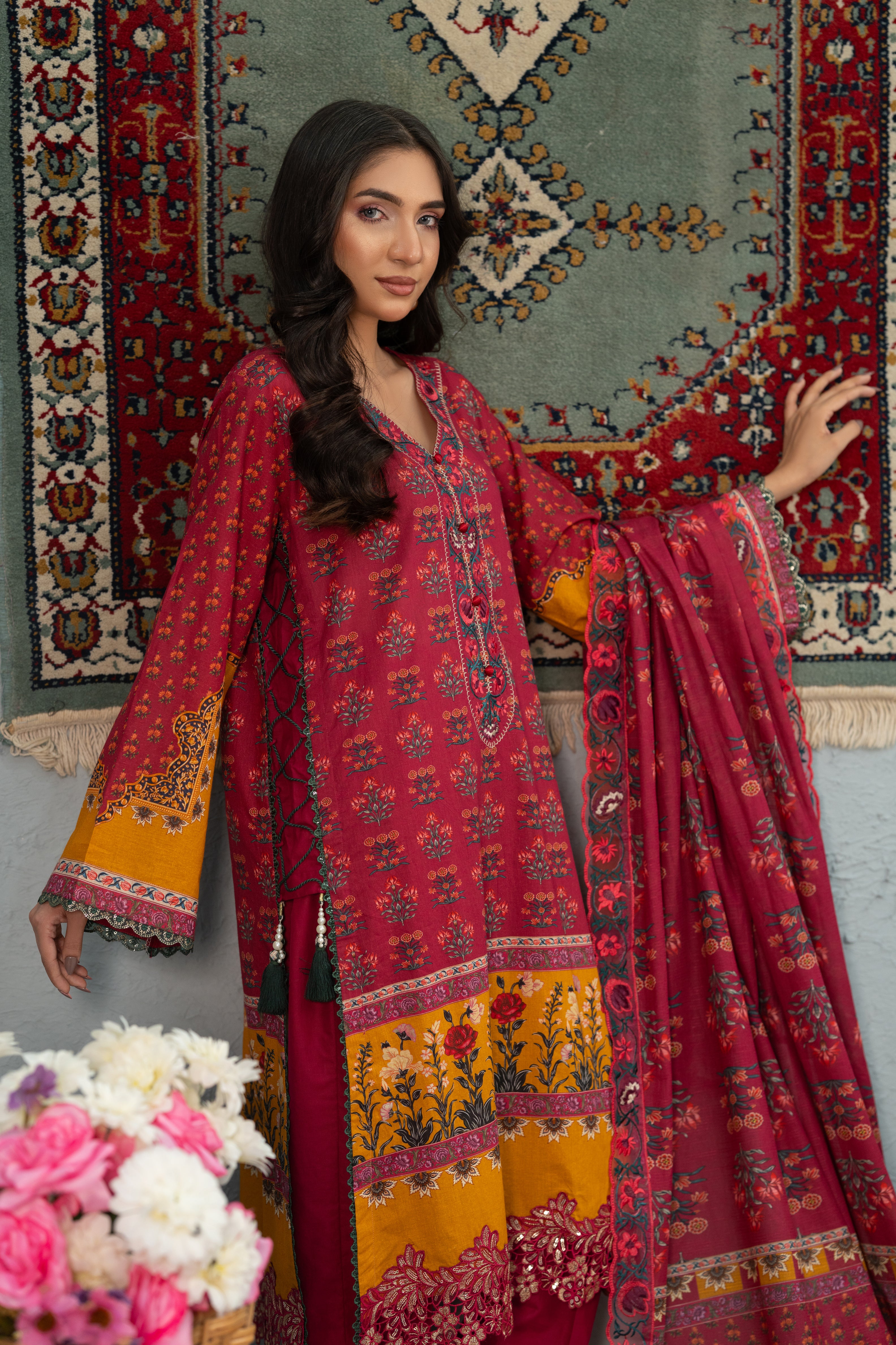 Crimson Bloom Print + Embroidery Unstitched 3-Piece ZZ-DK-26051
