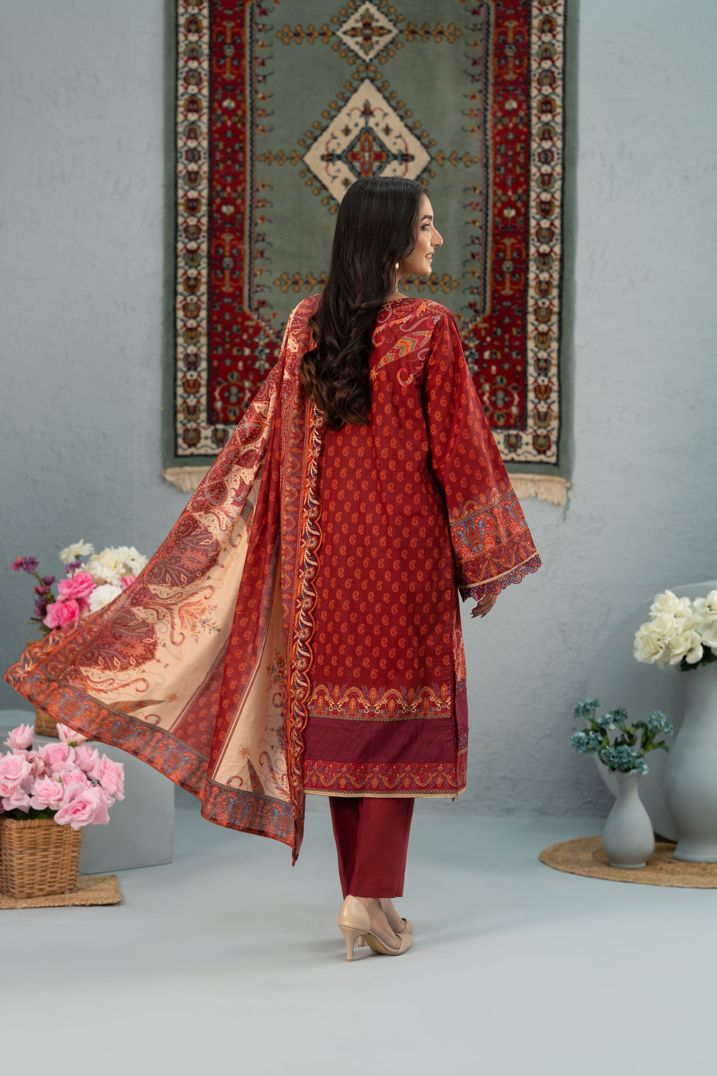 Crimson Bloom Print + Embroidery Unstitched 3-Piece ZZ-DK-26051
