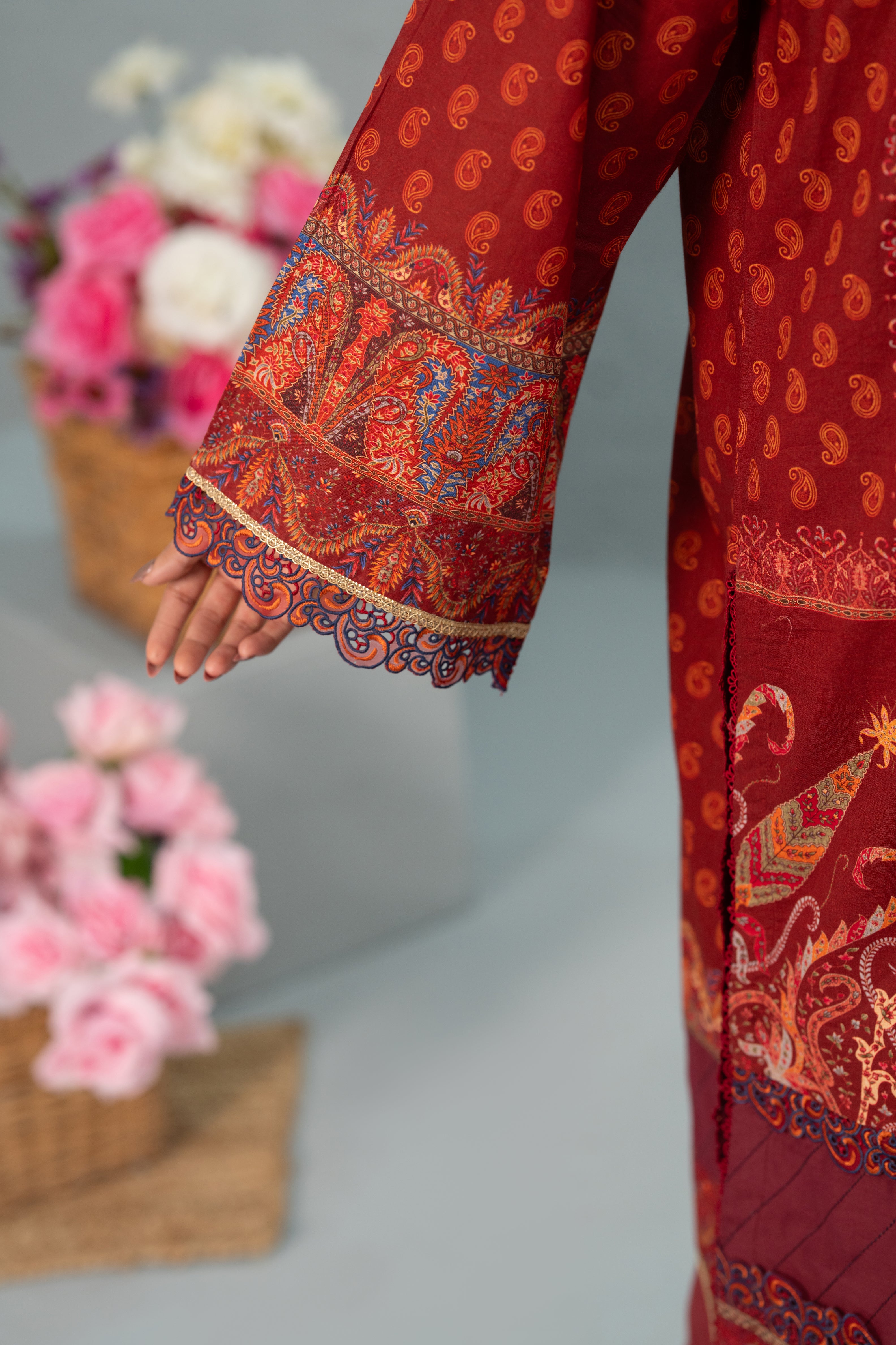 Crimson Bloom Print + Embroidery Unstitched 3-Piece ZZ-DK-26051