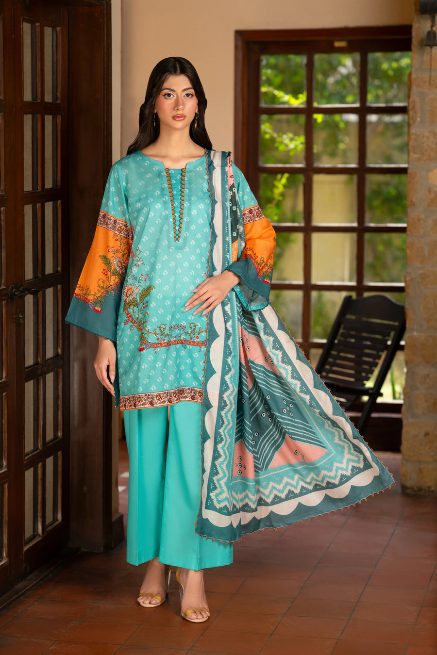 Turquoise Bloom | 3 Piece Printed Suit