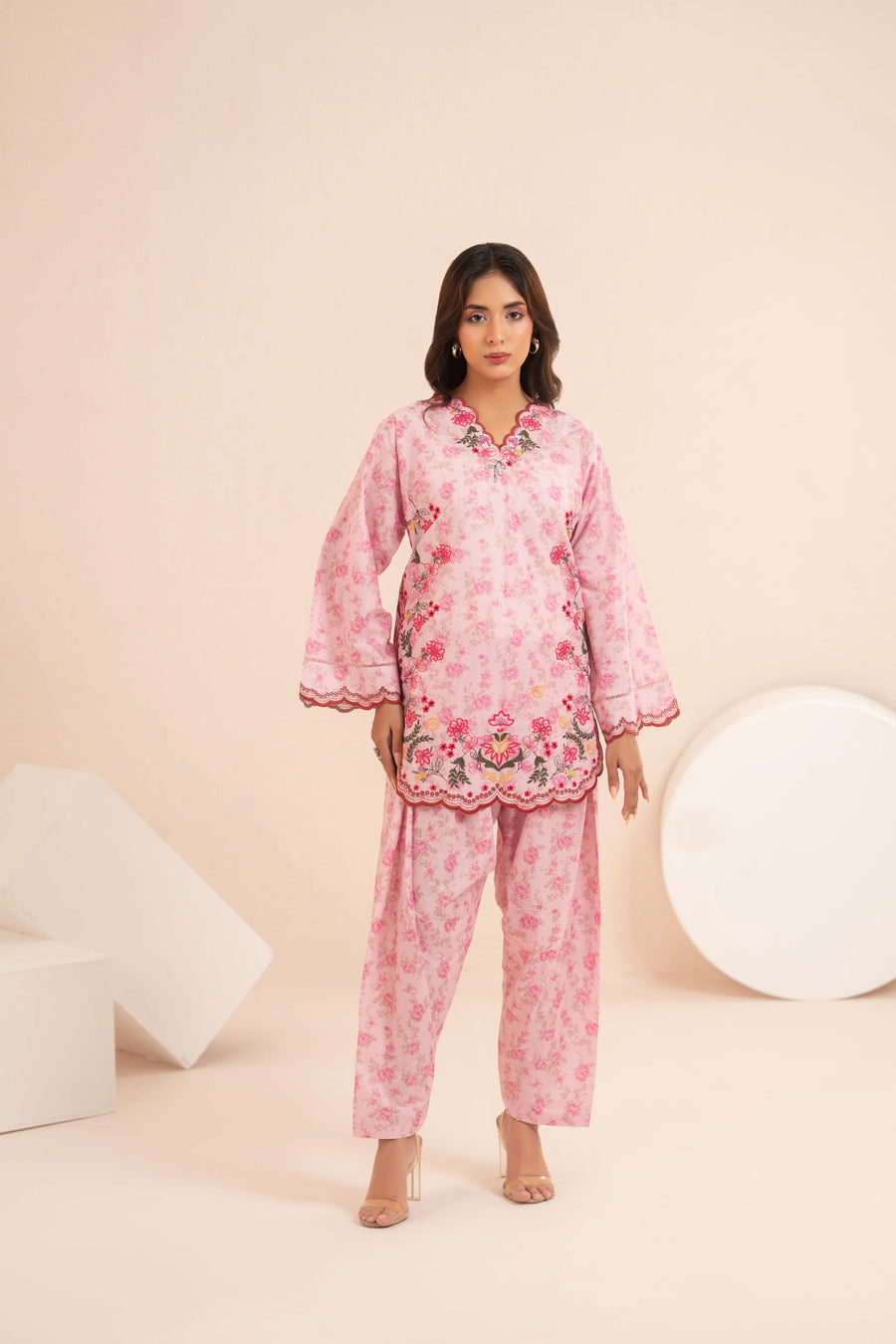 Pink Floral Stitched