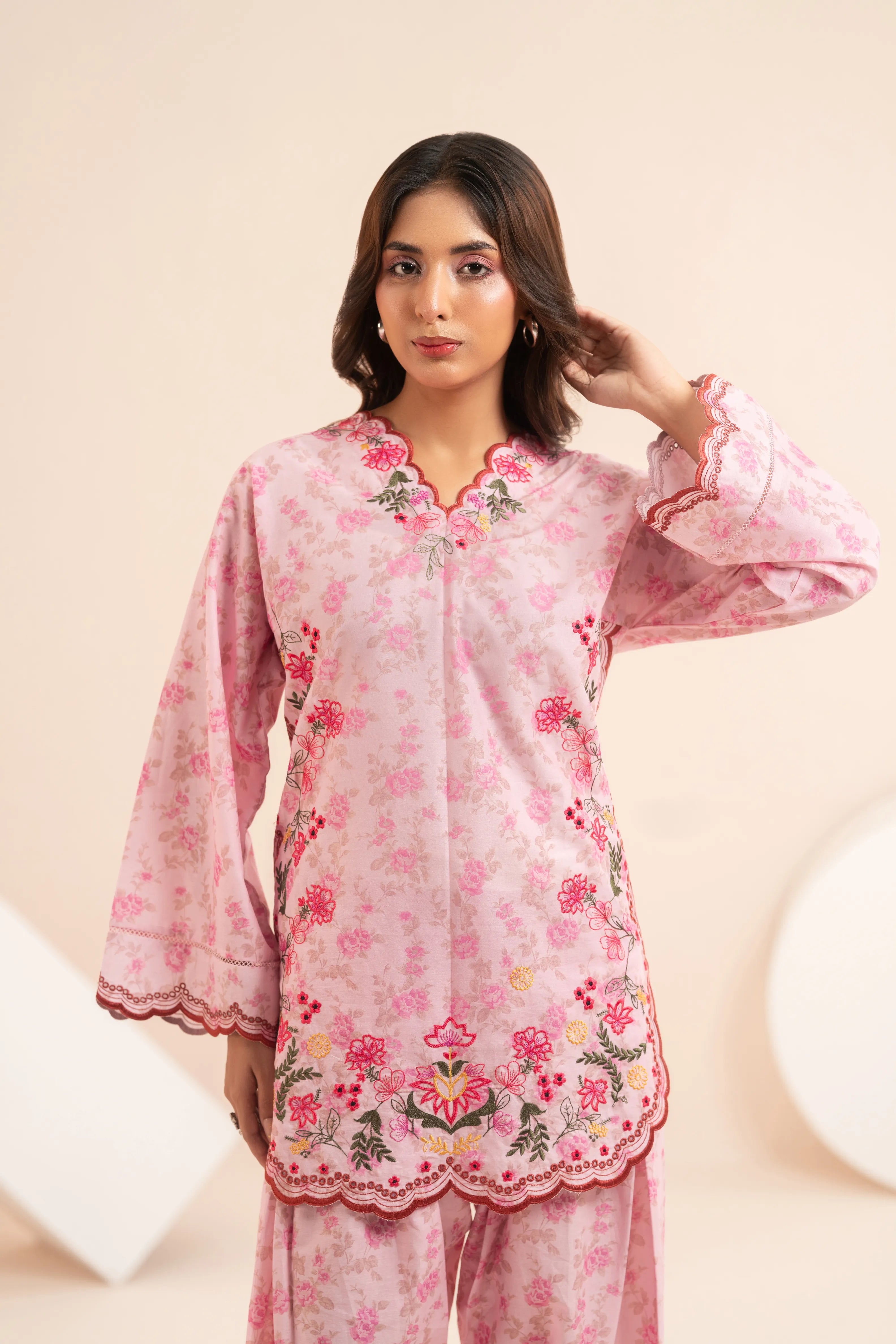 Pink Floral Stitched