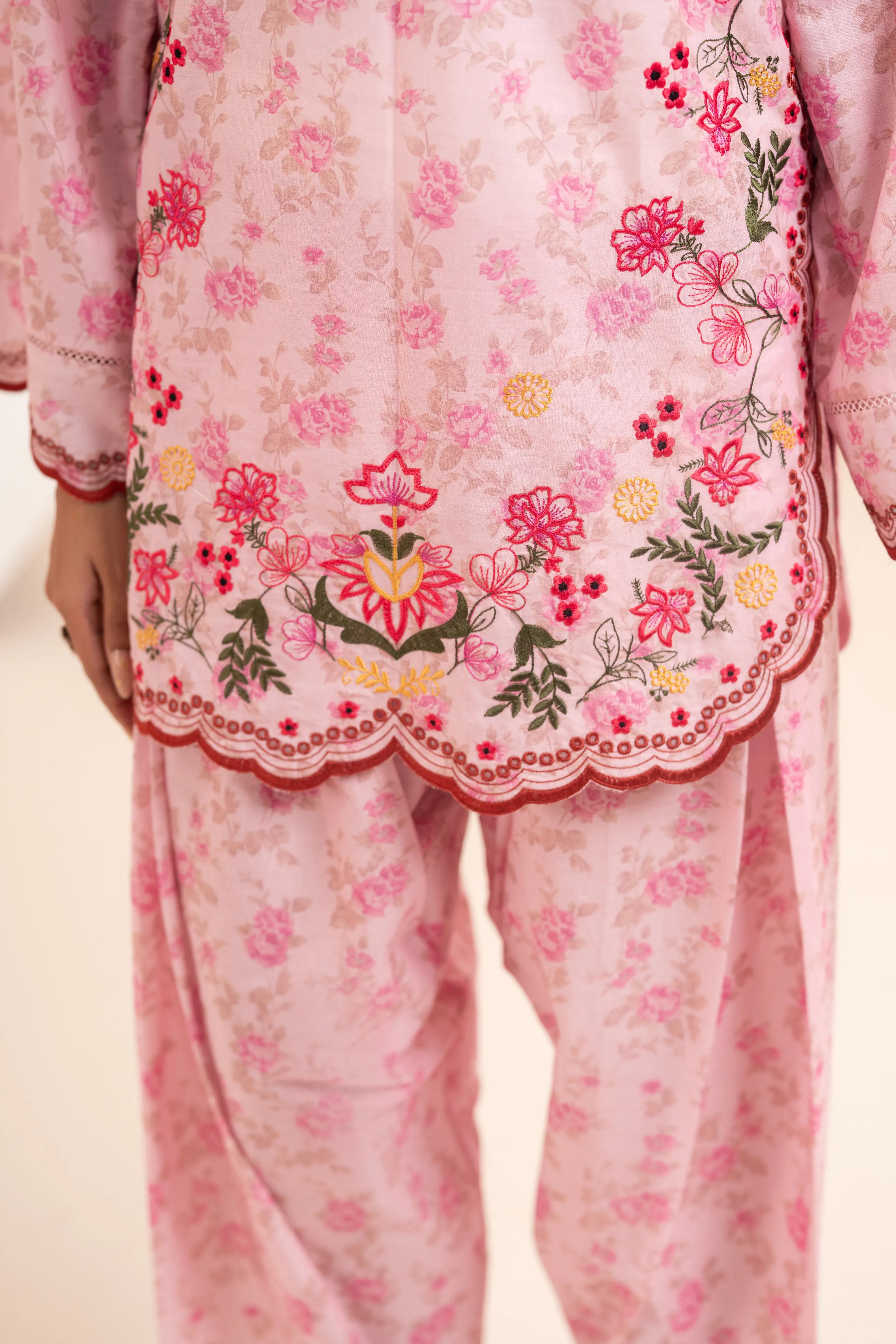 Pink Floral Stitched