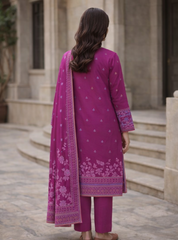 ZZ-JQ-26031 – Deep Berry Plum Jacquard Unstitched 3-Piece