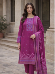 ZZ-JQ-26031 – Deep Berry Plum Jacquard Unstitched 3-Piece