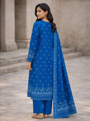 ZZ-JQ-26033 – Teal Blue Jacquard Unstitched 3-Piece